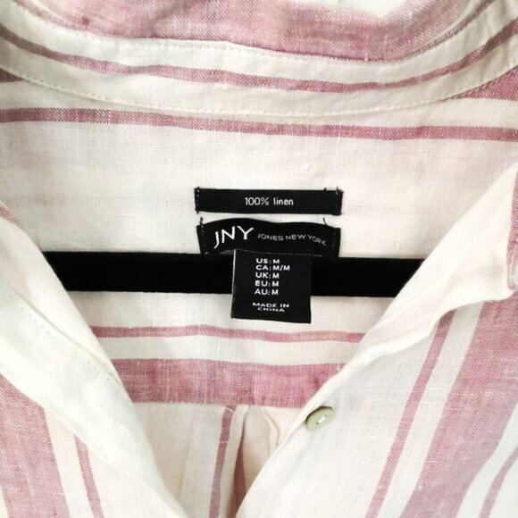JNY 100% Linen Stripe Roll Tab Top Size M - Picture 2 of 4